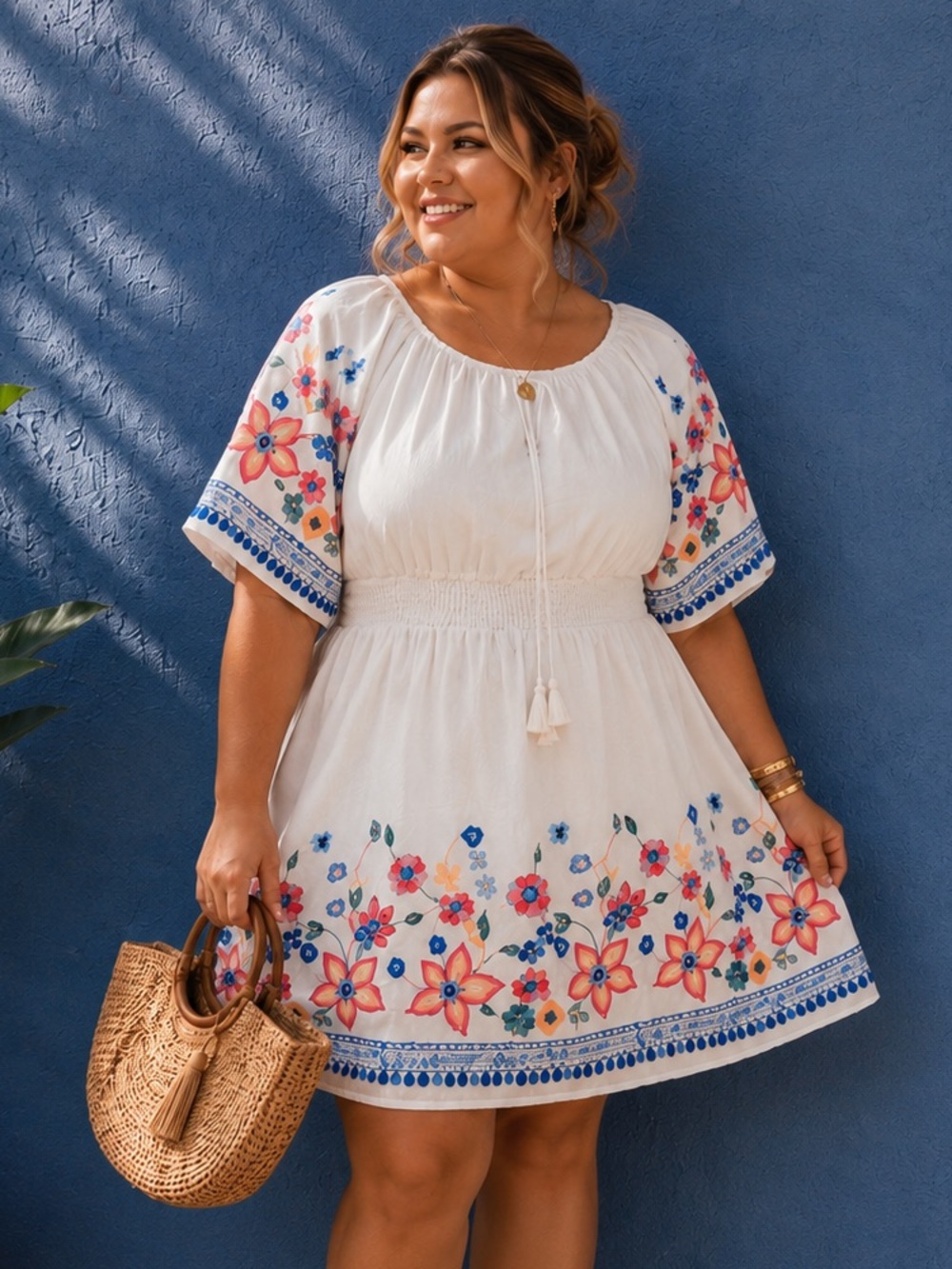 Parami Design Embroidered Floral Mini Dress XL Boho Resort Vacation